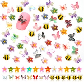 160 Pieces with Miniature Flowers Butterflies and Bees Colourful Butterfly Decoration and Colourful Flowers - Ideal for Miniature Garden Miniature Accessories and Creative DIY Nail Designs