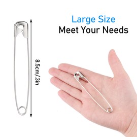 30pcs Large Safety Pins 8.5cm Heavy Duty Metal Safety Pins for Crafts, Blankets, Mattresses, Clothing, Jewellery, Knitwear, Silver