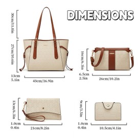 Tote Bag for Women Fashion Designer Handbags Leather Shoulder Bag Crossbody Bags Satchel Purse Set 4pcs (White & Brown)