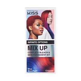 KISS Mix Up Complete Bleach & Semi-Permanent Hair Color Kit, Intelligent Color Technology, 2 Colors, Custom Combinations, Long- Lasting, Lasts Up To 50 Washes - Blue Moonlight & Crimson