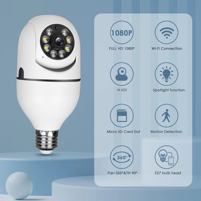 Wesecuu 2MP Wireless Light Bulb Security Camera 2.4G WiFi Outdoor