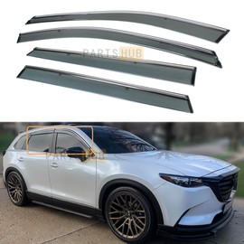 Fits for 2016-2021 Mazda CX9 CX-9 JDM Chrome Trim Smoke Tinted Window Visors Rain Guards Deflectors