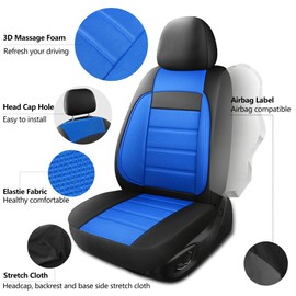 HChengkikz 3D Foam Leather Car Seat Covers Two Front Seats only, Air Cool Mesh Thick Seat Covers, All Weather Car Seat Cover Comfort & Protection for Truck,SUV,Van, Airbag Compatible (Black Blue)