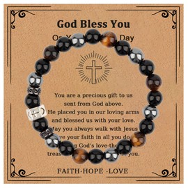 Cross Bracelet Natural Stone Cross Charm Bracelet Christian Gifts for Men Girls Christian Bracelets for Women Faith Bracelet Jewelry Gifts for Girls