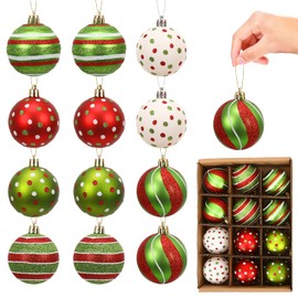 12 Pcs Christmas Trees Hanging Balls, Polka Dot Glittering Hanging Ornaments, Xmas Tree Elf Ball Set for Holiday Party Wedding Home Decorations