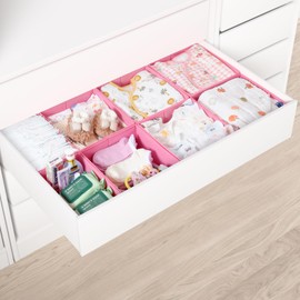 ORLISA Drawer Organiser Clothes for PAX Wardrobe 100 x 58 cm - Perfect Fit with Sturdy Base, Foldable, Washable & Robust, Set of 8, Pink
