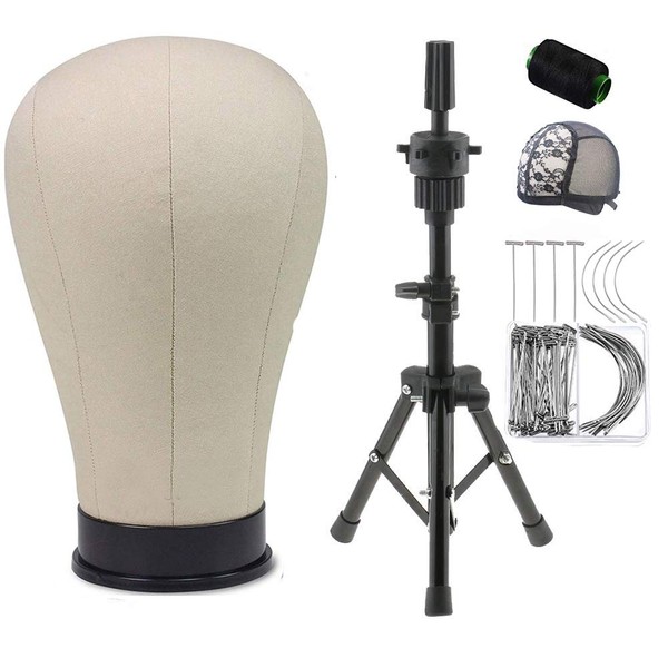 Wigs Canvas Head Professional Block Heads Set with Adjustable MINI Tripod Stand for Salon Professional Hair Stylist Makeup Blogger (21 Inches, Beige)