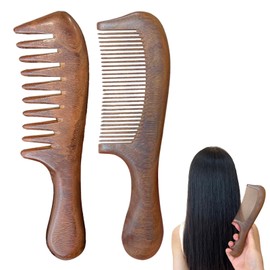 Sandalwood Hair Comb Women - Natural Wood Comb - Wooden Scalp Massage Comb, Set of 2 Wide Fine Tooth Comb, Hair Comb for Men Women