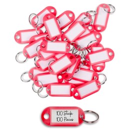 WINTEX 20 x Keyrings Can Be Written On – Durable Key Tags with Labels – Coloured Key Rings for Labelling for Organisation or Travel – Red