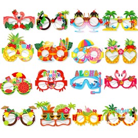CUVZORA 16 Pairs Hawaiian Funny Paper Party Glasses, Hawaiian Party Decoration & Photo Box Accessories, Summer Party Props for Children & Adults, Luau Party Accessories