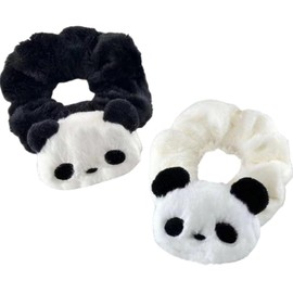 Cute Panda Scrunchies for Women, 2 Pcs White Black Fashion Hair Ties, Soft Hair Accessories