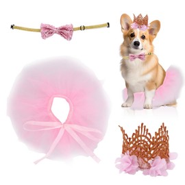 Dog Ballet Tutu for Dogs Small Dogs Ballet Tutu for Halloween Puppy Cat Rabbit Pets with Crown and Bow Tie (Pink)