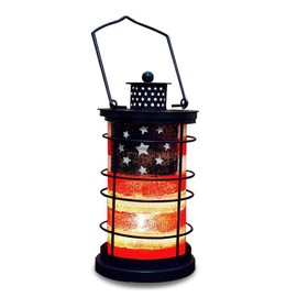 Linfevisi Patriotic Lantern Candle Holder Decorative American Flag Hanging Lantern Metal Vintage Farmhouse Table Centerpiece for 4th of July Memorial Day Veterans Day Home Indoor Outdoor 7.5"