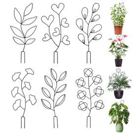 6 Pack Garden Plant Trellis for Potted Climbing Plants, 15.35inch Small Metal Trellis for Outdoor Pot Plants with Different Patterns for Ivy Vines Hoya Houseplants Flower Plant Support