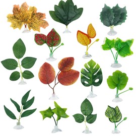 Cayway 14 PCS Fish Tank Decoration Betta Bed Leaf Betta Fish Hammock Toys Double Leaf Betta Pad Artificial Aquatic Plants for Aquarium Decoration Plastic Plant for Betta Habitat