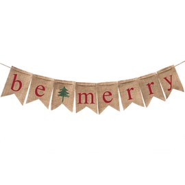 Swanky Party Box | Christmas Decoration Banner, Be Merry Holiday Burlap Banner B033