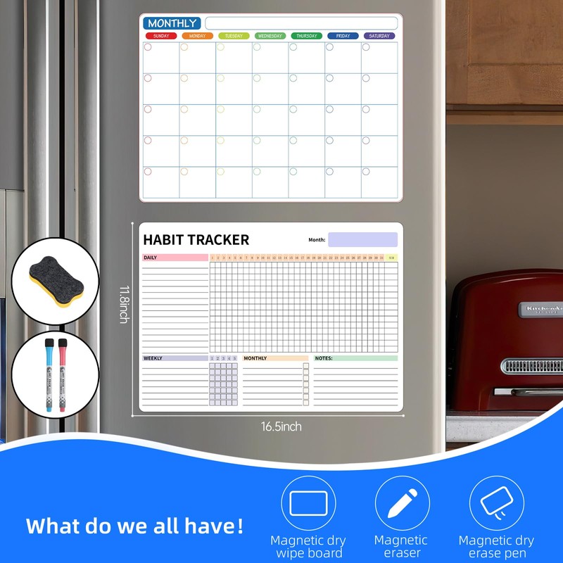 Habit Tracker Magnetic Whiteboard Set-Daily Weekly and Monthly Goal and