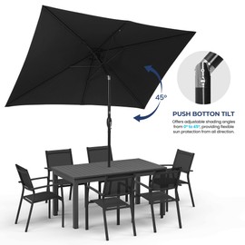 FansaFurn Patio Umbrella, 6.5' x 10' Rectangular Patio Umbrella, Metal Pole Square Outdoor Umbrella with Crank and Push Button Tilt, 6 Steel Ribs, Polyester Canopy
