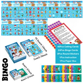 PopManko Christmas Bingo Game, Christmas Snap Card Game, Christmas Charades Game, 3 Christmas Xmas Bingo Card Charades Snap Card Game for Kids Party Activity (Multicolour - Christmas)