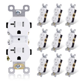 ELEGRP Tamper-Resistant Duplex Receptacle, 20A 125V Standard Electrical Duplex Wall Outlet, 2 Pole 3 Wire, 5-20R, Self-Grounding, Residential Grade Straight Blade, UL (Glossy White, 10 Pack)
