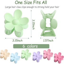 6PCS Flower Hair Clips, Matte Claw Clips for Women, Flower Clips for Thick Thin Hair, Large Daisy Hair Claw Clips for Girls, Strong Hold Non Slip Jaw Clips for Hair, Summer Colors