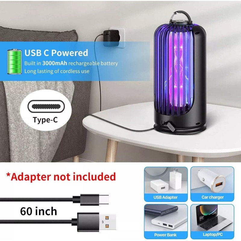 Elechome Bug Zapper for Indoor Outdoor, Rechargeable Mosquito Zapper with