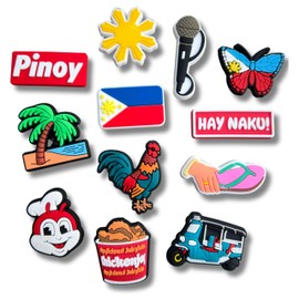 12 PCS Filipino Shoe Charms, Shoe Charms for Clog Shoes, Cute Shoe Charms, Birthday Gift, Party Favors, Stocking Stuffer for Adult Kids Men Women Girls, Red, Blue, Yellow, Green