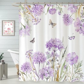 Baccessor Purple Floral Hydrangea Shower Curtain Plants Shower Curtain Farmhouse Polyester Fabric Seasonal Bathroom Home Decor Bath Waterproof Weighted with Metal Hooks 72x72 Inch