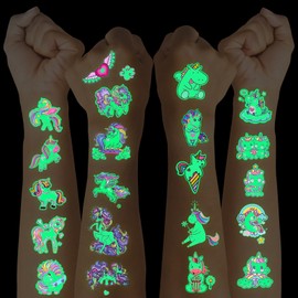 Unicorn Tattoos Girls Children Tattoo Girls Unicorns 24 Sheets Luminous Children's Tattoos Stickers Skin-Friendly Temporary Children's Tattoo Sugar Bag Girls Filling School Girls Gifts