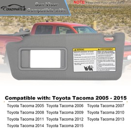 CRAZYPARTS Driver Side Sun Visor Compatible with Toyota Tacoma 2005-2015 Sun Shade Replacement 7432004210B0 Color Gray