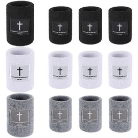 6 Pair Faith Cross Sports Wristbands Christian Bibel Verse Sweatbands Absorbent Drip Sweat Bands for Men Women Baseball Football Basketball Running Gym Working Out Accessories