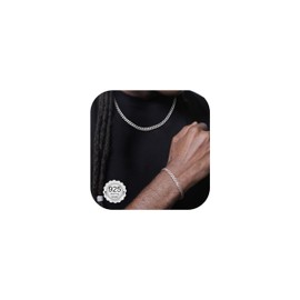 LOLIAS Men's 925 Silver Necklace and Bracelet 3 mm/5 mm Curb Chain Men's 925 Silver Chain Men's 925 Necklace Men's Silver for Men Boys Men's Jewellery 18/20/22 Inches