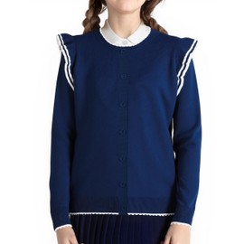 Girls Cardigan 100% Cotton Girls Button Sweaters Ruffle Long Sleeve Knit Cardigan School Uniform Navy, 8-10 Years