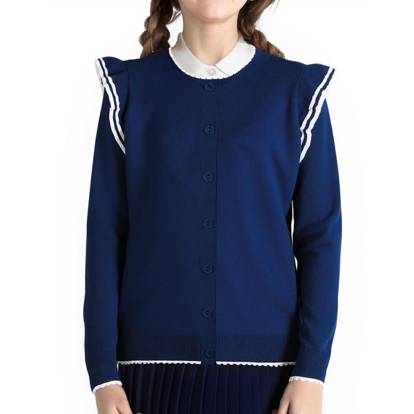 Girls Cardigan 100% Cotton Girls Button Sweaters Ruffle Long Sleeve