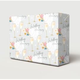 4 Sheets 4 Tags 25th Silver Wedding Anniversary Wrapping Paper Beautiful Classy And Elegant Flowers Champagne Glasses Design Silver Wedding Anniversary Giftwrap