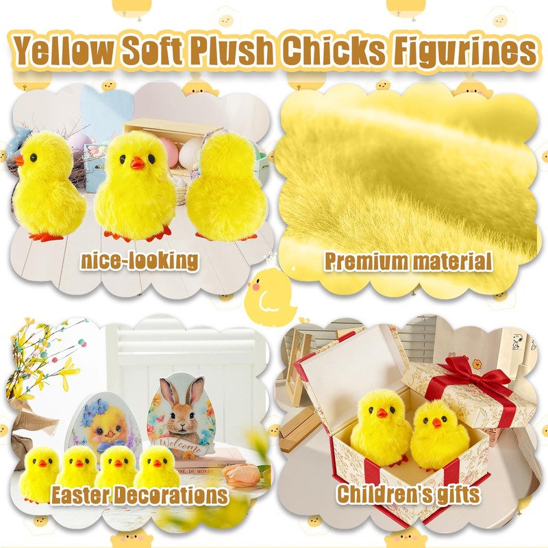 Baaxxango 12 Pcs Easter Fluffy Chicks,3.4 Inch Yellow Soft Plush