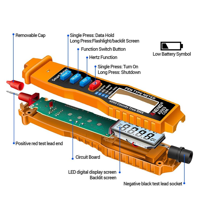 TKSE Multimeter Digital Stift, A3003 Stifttyp-digitalmultimeter Berührungsloser Ac/dc-spannungswiderstands-kapazitäts-hz-tester & Non-contact