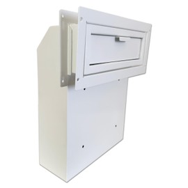 Plugsharge Through The Door Mail Drop Box - 1.5mm Steel Payment Dropbox - Door Mount Theft Proof Mailbox - Locking Deposit Drop Box for Night Key, Deposit, Cash, and Rent, Light Gray