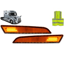 KOZAK Front Side Turn Markers Light Assembly for Right Passenger and Left Driver Side Compatible with Volvo VNL 2018+, Includes Logo and Reflective Vest