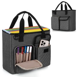 Luxja Vertical File Organiser for Letter Size Hanging File Folder, Portable Document Organiser with Tablet Pocket (Up to 12.9”), Bag Only, Grey