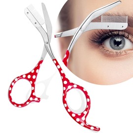 DINNAT Eyebrow Trimmer With Comb, Stainless Steel Facial Grooming Scissors Kit, Professional Precision Eyebrow Scissors, Perfect For Gifts For Men And Women (Red)