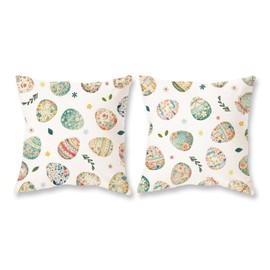 TAJWE Easter Pillow Covers 18x18 Inch Set of 2 Colorful Eggs Pillowcases Farmhouse Spring Cushion Cases for Sofa Couch Home Decorations