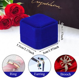 PUFEUOO Blue Velvet Ring Box, Square Engagement Ring Box, Small Jewellery Ring Gift Box for Earring Ring for Birthday Proposal Wedding (9)