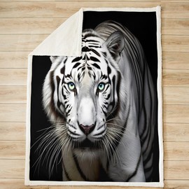 Women Tiger Fleece Blanket for Sofa Couch Black White Wild Animal Sherpa Throw Blanket Decorative Wildlife Style Plush Blanket Safari Cat Print Fuzzy Blanket Throw 50"x60" Flannel Blanket