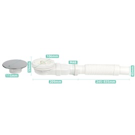 AQUENITH Shower Drain Fitting 90 mm, Flat Shower Drain Siphon with Odour Barrier, Hair Strainer, Telescopic Hose for Shower Trays