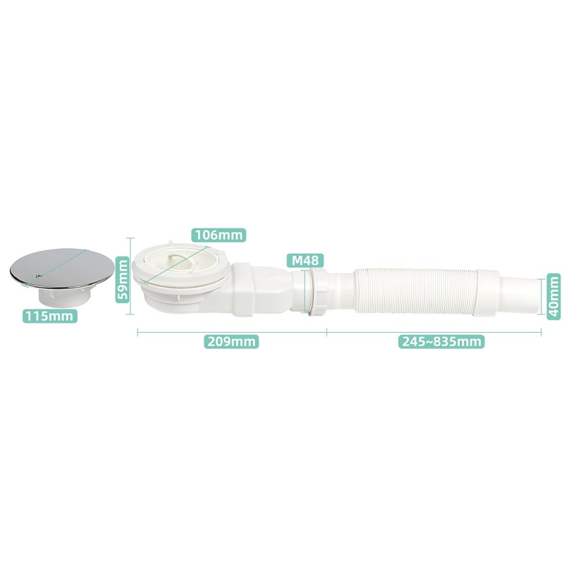 AQUENITH Shower Drain Fitting 90 mm, Flat Shower Drain Siphon
