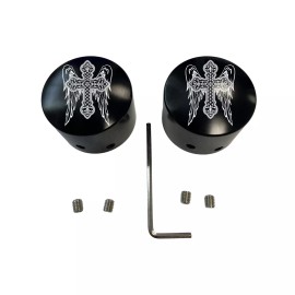 Kustom Cycle Parts Angel Wings Cross Black Front Axle Cap Nut Covers For Harley Touring Road Glide