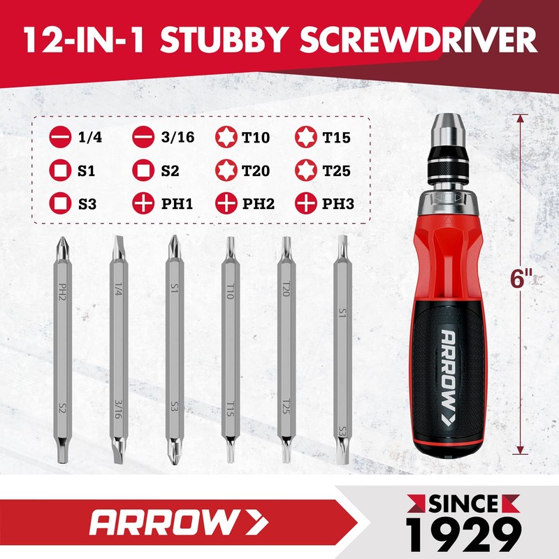 ARROW Ratcheting Screwdriver, 12-IN-1 Multi Bit Ratchet Screwdriver set