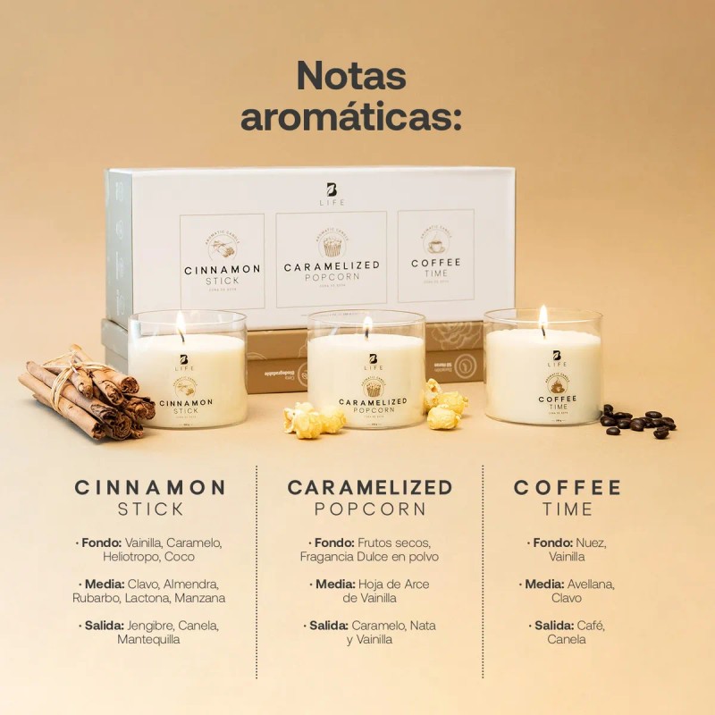Kit 3 Velas 250g C/u Varios Aromas Duración De 50hrs