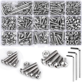 500 Pieces Metric Nolts and Nuts Kit M3 M4 M5 Stainless Steel Button Head Hex Socket Bolts Nuts Screws Assortment Kit with 3pcs Wrench